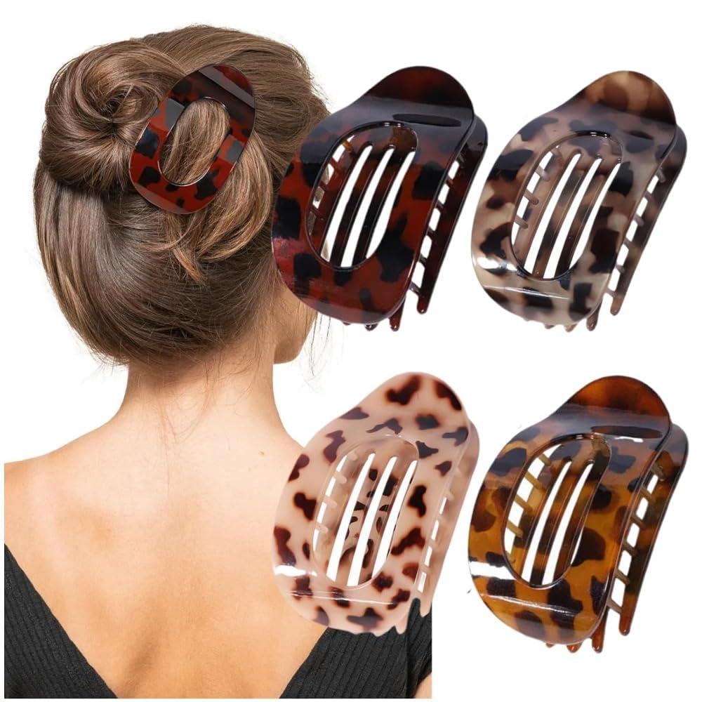 Hair Clips for Women, 4 Pack Duckbill Flat Claw Clamps, Round Casual Versatile Solid Color, Simple Elegant Design for Thick Thin Long Short Hair (4PCS-Style-6)