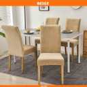 Velvet Chair Covers for Dining Chairs Set of 6, Stretchy Soft Parson Chair Covers Removable Washable Kitchen Dining Room Chair Slipcovers with Elastic for Universal Fit (Beige)