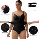 SHAPERX Women's Seamless Shapewear Tummy Control Bodysuit with Removable Pads Mid Thigh Body Shaper (Black, L)