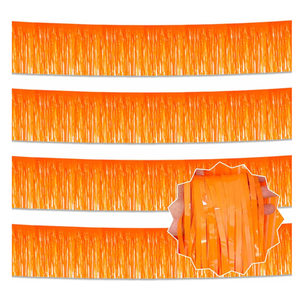 6P Macaroon Orange Wavy Metallic Foil Fringe Banner Tinsel Banner Backdrop Garland Curtains for Parade Floats Wedding Birthday Parties Decoration Halloween Christmas