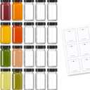 20 PACK 2 oz Glass Shot Bottles w/ Black Lids & 20 Labels  Small Clear Jar for Ginger, Wellness Shot, Juice, Sample, Whiskey  Travel Essentials Mini Bottles  Wide Mouth, Leakproof, Dishwasher Safe