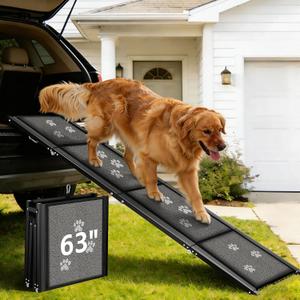 Dog Ramp for Car 63" Long & 17" Wide Portable Ramps for Large Dogs Non Slip Rug Surface Extra Wide Steps for SUV Camper Jeep and Truck Folding Pet Ramp Supports Up to 250LBS