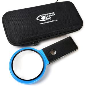 Vision Aid Hands-Free Magnifying Glass with Stand, LED Light, Sturdy Storage Case - Handheld Magnifier for Jewelry Coins Watch Hobby Crafts Close Work Reading