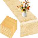 12 Pcs Gold Table Runner 11 x 108 Inch Sequin Glitter Table Runner Roll Metallic Thin Mesh Fabric Decor for Party Wedding Shower Birthday Baby Shower Party Supplies
