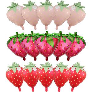 Strawberry Balloons 15 Pcs Cute Sweet Fruit Strawberry Foil Balloon Party Decorations,Pink Red Strawberry Shape Balloons for Baby Shower Berry Themed Party Birthday Decorations Supplies