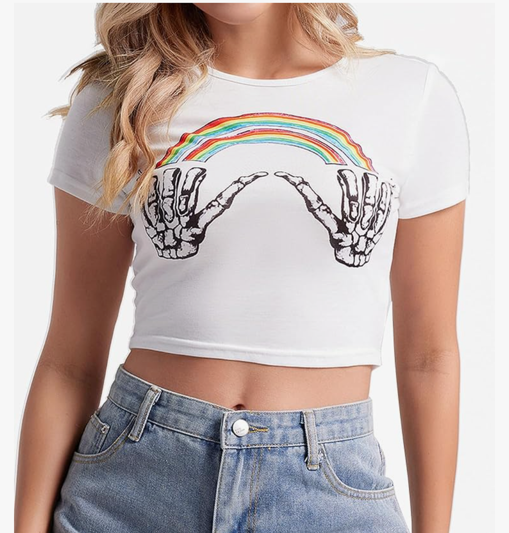 Women Cute Crop Tee Tops Short Sleeve Crop Tops S