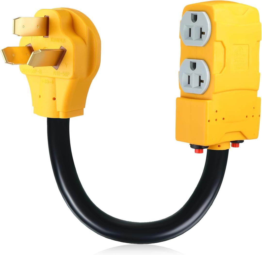 220 to 110 Adapter Compatible with NEMA 10-50P to 4x 5-20R/15R with 20 Amp Circuit Breaker, 220/250V Electrical Stove/Range/Oven Male Plug Gas 110/125V Power Convert Adapter(1.8 ft)
