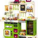 Pupu Pig Kids Kitchen Playset, Play Kitchen with Toy Stove, Grill, Sink, Play Food, ToyKitchen Accessories, Kitchen Interactive Play with Lights Sound Steam, Cooking Toys for Toddler Kid Gifts