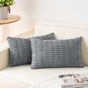 Aegero Pack of 2 Corduroy Decorative Throw Pillow Covers 12x20 InchSoft Boho Striped Pillow Covers Modern Farmhouse Home Decor for Sofa Living Room Couch BedLight Grey