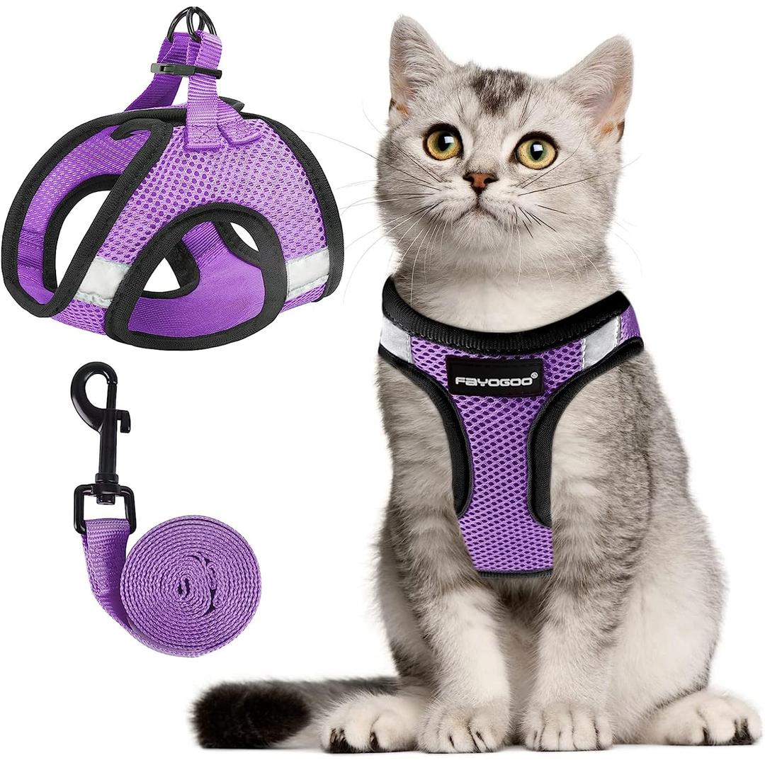 FAYOGOO Cat Harness, Cat Leash and Harness Set for Walking Escape Proof, Harness for Cats Dogs, Large Kitten/Puppy Harness and Leash, Harness for Cats (Modern Violet, Large)