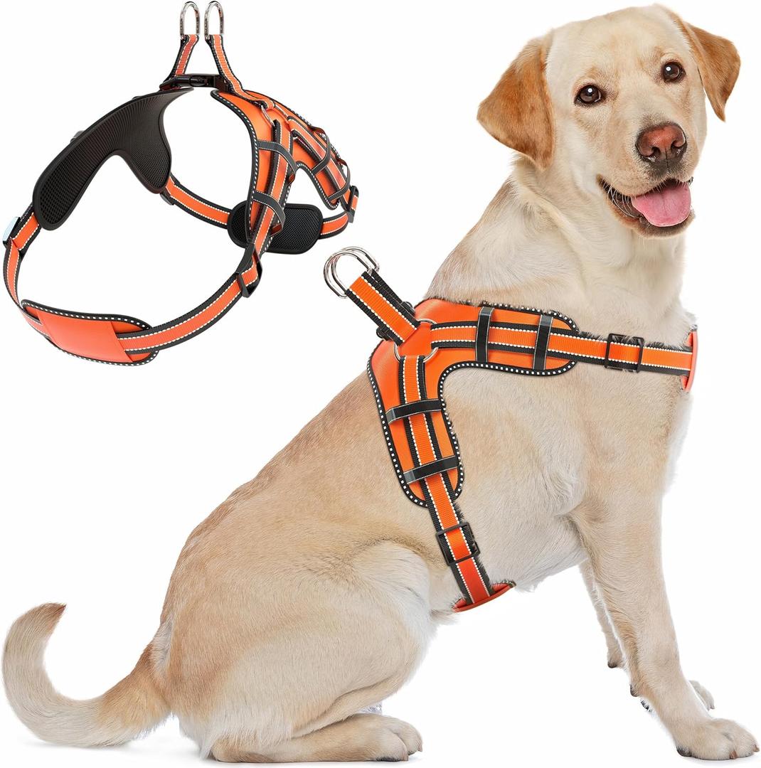 Dog Harness for Large Dogs Back D-Ring Control No Choking Pressure-Free Chest Design Comfortable Padded Adjustable Reflective Vest Harness for Daily Walks Training Easy Control Outdoor Use Secure Fit (Orange)