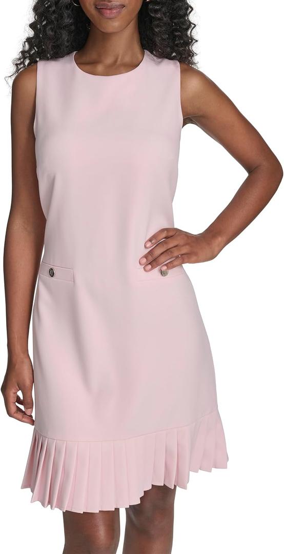 Tommy Hilfiger Women's Round Neck Salon Stretch Pockets Shift Dress (8, Ballerina Pink)