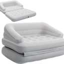 Inflatable Couch Flocked Air Sofa Bed, Blow Up Sofa for Camping, Gray (Grey)