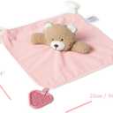 CREVENT 3-in-1 Baby Lovey Blanket with Teether & Rattle | Plush Chewable Animal Head Security Blanket, Birthday Gift - Pink Bear