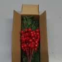 Watayo 60 Pcs Christmas Artificial Pine Branches with Red Berry Stems, 10.5" Faux Evergreen Norfolk Pine Cypress Leaves Stems, Fake Foliage Pine Needles Picks for DIY Craft Garland Home Decor