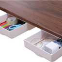 2 Pack Under Desk Drawer Self-Adhesive Desktop Storage Organizer, Hidden Attachable Slide Out Desk Drawer, Under Table Tray for Pencil Pen Stationery Office Organization, White