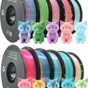 10 Pack Silk Rainbow PLA 3D Printer Filament Bundle, Dimensional Accuracy +/- 0.02 mm, 1kg (2.2lbs), 1.75 mm, Rainbow Candy,Blue Green,Red White,Blue White,Green, 10 Mix Rainbow Colors