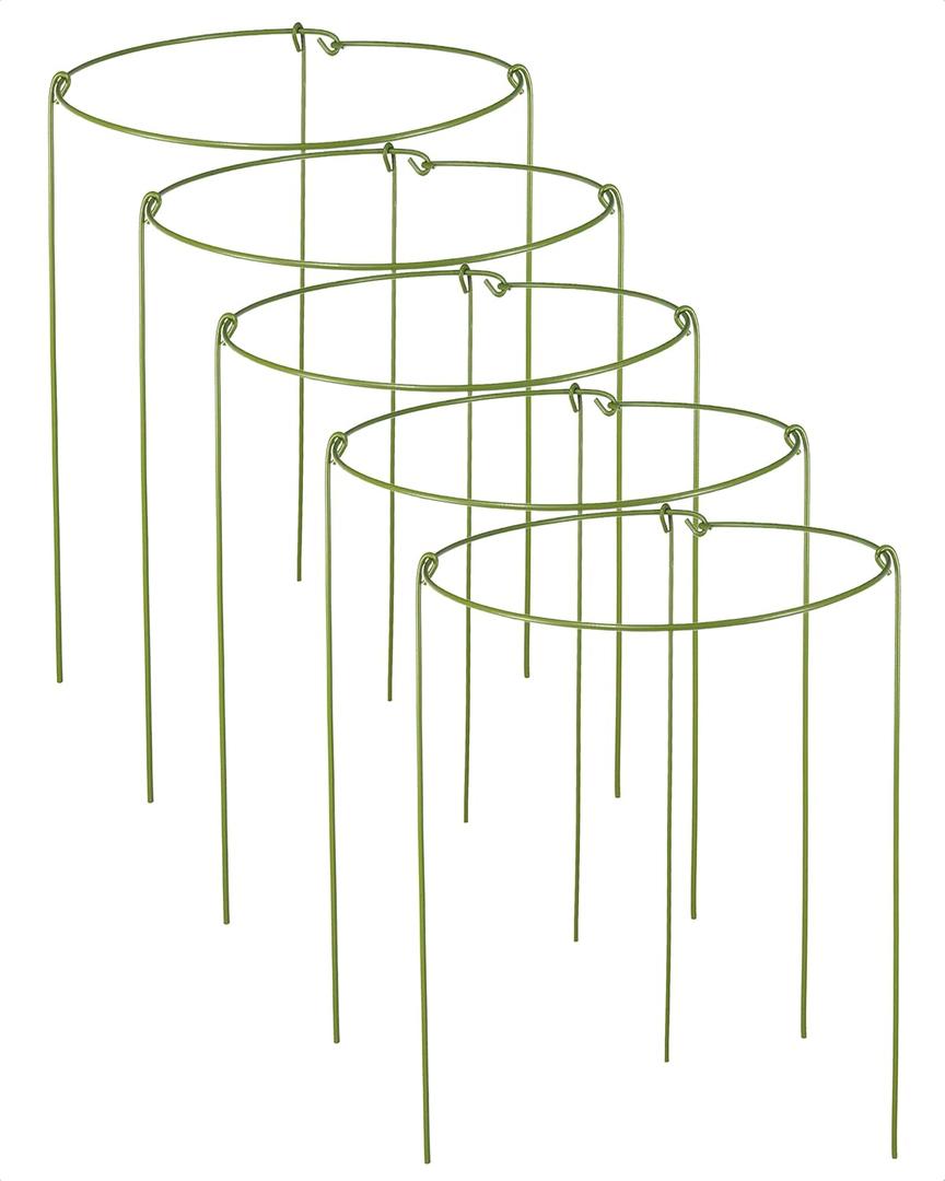 5 Pack Plant Support Stakes, Adjustable Plant Ring Cages with Green Rubber Wrapping, Ideal for Orchids, Indoor and Outdoor Potted Plants, 8" Wide x 11" High