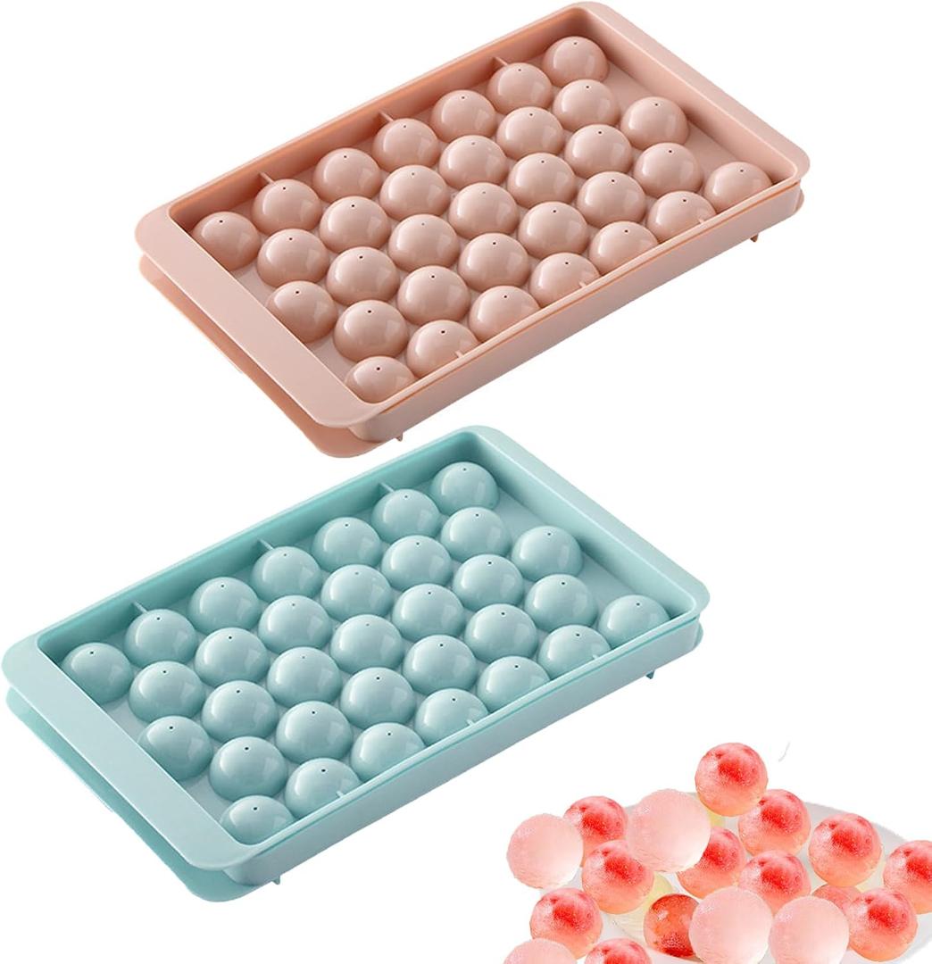 Ice Cube Trays, Ice Cube Tray with lid, Round Ice Cube Tray 33 Total 66 Cubes per Tray for Cocktail, Whiskey, Chocolate, BPA Free