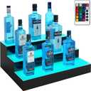Royxen LED Lighted Liquor Bottle Shelf 3 Tier, 16 Inch Bar Shelf with Remote, Bottle Stand Multi-Color Lighting Modes for Bars