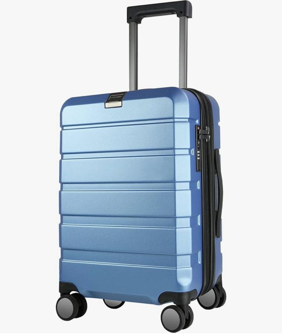 KROSER Hardside Expandable Carry On Luggage with Spinner Wheels & Built-in TSA Lock, Durable Suitcase Rolling Luggage with USB Port, Carry-On 20-Inch, Light Blue