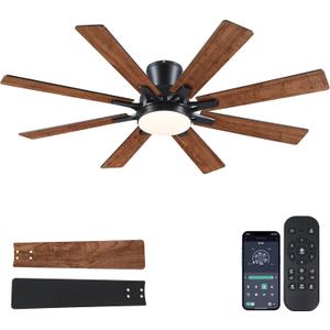52'' Low Profile 8 Blade Ceiling Fans with Lights Flush Mount Brown