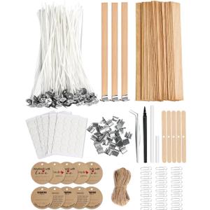 Multiwins 130 Pcs Candle Wicks for Candle Making Kit: 100 Cotton & 30 Wood Wicks with Complete Tool Set (Wick Holders, Wick Stickers, Candle Tabs, Tweezers, Pen), for Soy Beeswax DIY Candles (4 inch)