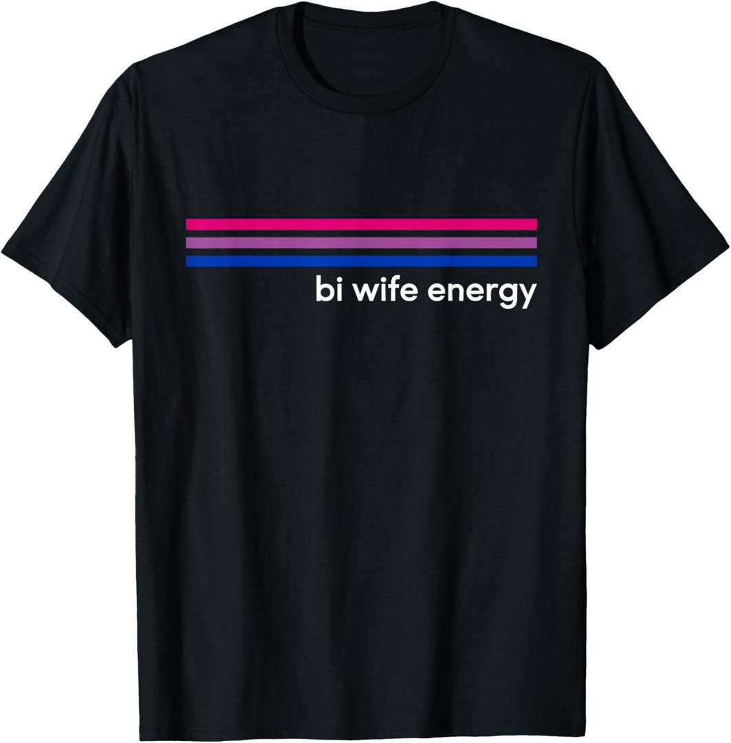 Bi Wife Energy Bisexual Pride Flag Bisexuality LGBTQ T-Shirt (Men, Small, Black)