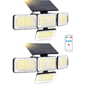 Mokot Solar Lights Outdoor, 288 LED 2800LM Motion Sensor Outdoor Light with Remote Control, 4 Heads IP65 Waterproof Solar Flood Security Lights for Outside Patio Wall -2PACK