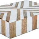 Handicrafts Home White Decorative Storage Box with Lid Wooden Desk Organizer Box Office Storage Box for Workspace Desk Decor Organizer – Resin Inlay Marquet Chevron Collection - 5x7x1.5