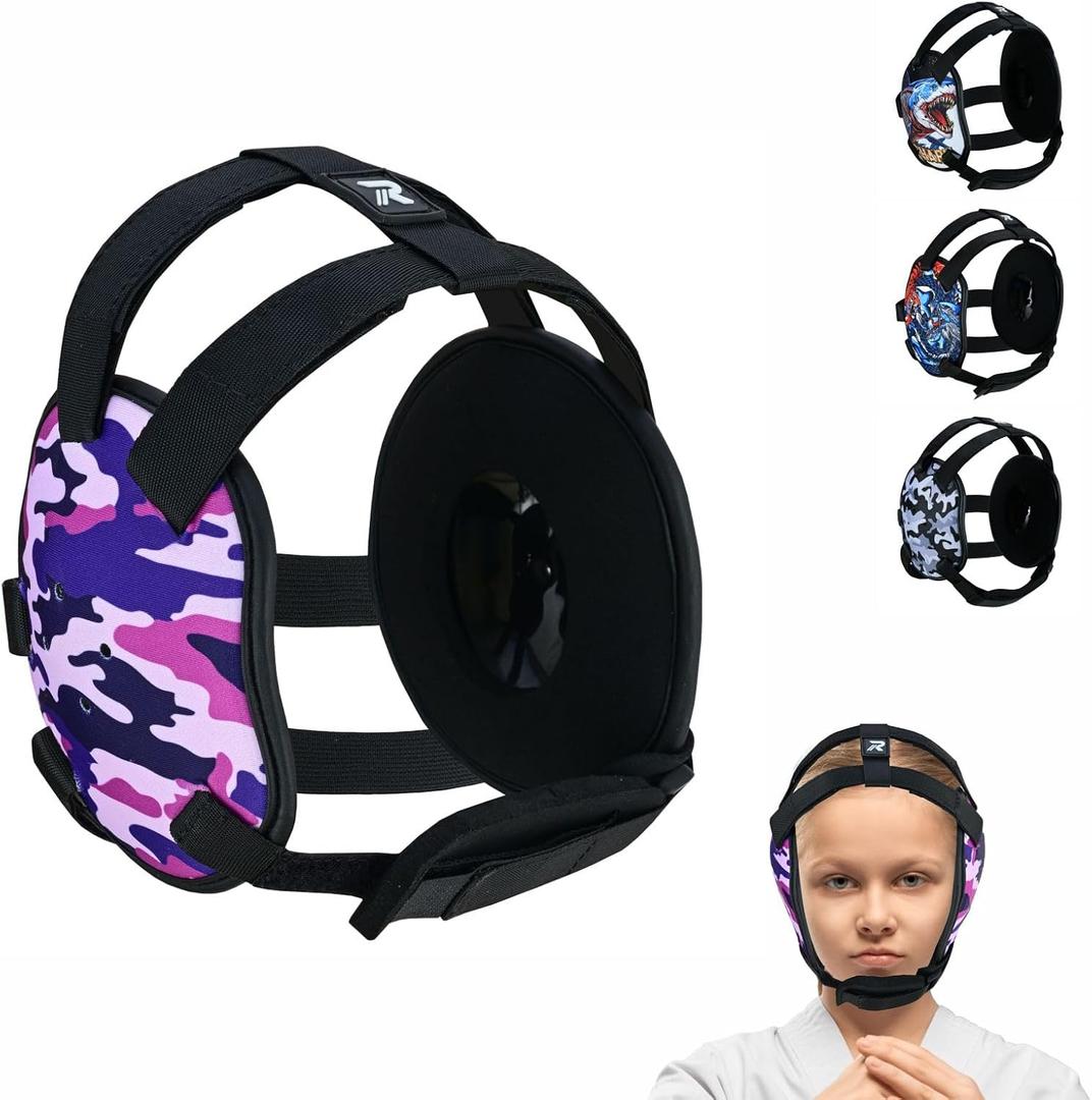 ROAR-INT Kid's Ear Guard BJJ Grappling Head Guard Adjustable Wrestling Headgear for Boys and Girls Earguard MMA Jiu Jitsu (Pink-Camo)