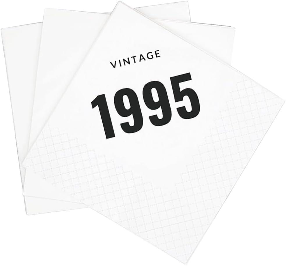 SharkBliss Vintage 1995 30th Birthday Cocktail Napkins, 100 Pack Black Vintage 1995 Disposable Paper Beverage Cocktail Napkins for His Her Thirty 30th Birthday Party, 2-Ply, 5x5" (1995 Black)