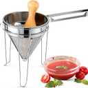 Feekoon Stainless Steel Chinois Strainer with Stand and Wooden Pestle Set, China Cap Strainer for Tomato, Berry, Fruit, Egg, Soup and Other Canning Jam Making Supplies, 15.35 x 7.67 x 7.28 inch