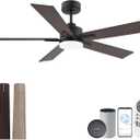 52 Smart Ceiling Fan with Lights Remote,Ultra Silent DC Motor,Control via Alexa Google Voice App Wifi,Outdoor Indoor Modern Ceiling Fans for Bedroom Patio Porch,Dimmable,Black Walnut Brown