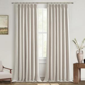 QJmydeco 100 Inch Curtains Cabin & Drapes Window Coverings Linen Custom Blackout Curtains (Each 40x2 Panel 80 Widex100 Tall Natural Birch) Double Pinch Pleated Sliding Door Curtains for Patio