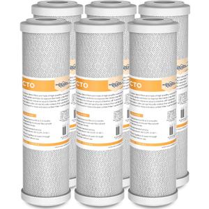 Membrane Solutions 5 Micron 2.5" x 10" CTO Carbon Block Water Filter Cartridge Replacement for Whole House Filtration Systems, Compatible with WFPFC8002, WFPFC9001, FXWTC, WHKF-WHWC, 6-Pack