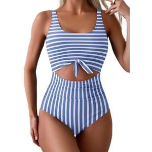Eomenie Women's One Piece Swimsuit Tummy Control Slimming Bathing Suit Cutout Tie Knot Swimwear, Large