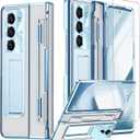 for Samsung Galaxy Z Fold 6 Clear Case with Flat Hinge Protection, Fold6 Kickstand Case with Screen Protector Scratch-Resistant All-Inclusive Transparent Protective Cover for Z Fold 6 Blue