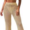 Pink Queen Women's Swimsuit Cover Up Set 2 Pieces Crochet Sleeveless Crop Top Wide Leg Long Pants Beach Coverups (Medium, Apricot)