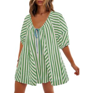 SENSERISE Womens Oversized Striped Romper Dress Shorts Jumpsuit Travel Outfit Beach Vacation Clothes with Pockets M