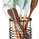 RedCall Utensil Holder for Kitchen Countertop,Metal Spatula Holder,Cooking Utensil Holder for Spoon,Wire Utensil Organizer,Stainless Steel Round Utensil Caddy Crock Flatware Storage Counter (Black)