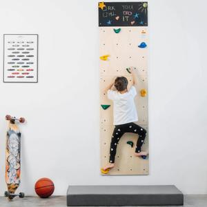 ComfyBumpy Rock Climbing Wall for Kids | Indoor Playground Play Gym Set with Drawing Blackboard & 12 Non-Slip Holds | Durable Wooden Climber for Ages 3+ | 132 lbs Capacity | Easy Assembly, Medium, Small