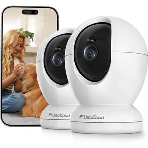 Usogood 2.5K Indoor Camera for Home Security, 360 Security Camera Indoor, Baby/Pet Camera with Phone App, Support 5G/2.4Ghz WiFi, Auto Motion Tracking Detection, 2-Way Audio, Best Gift(2-Pack)