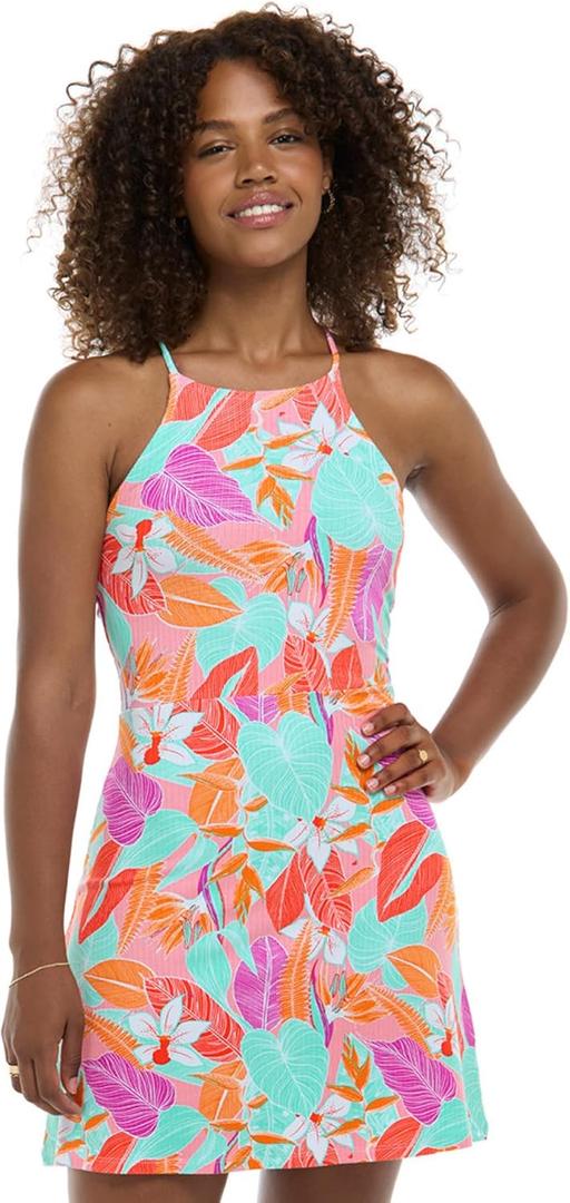 EIDON Womens Sania High Neck Cover Up Dress (Small, Flora)