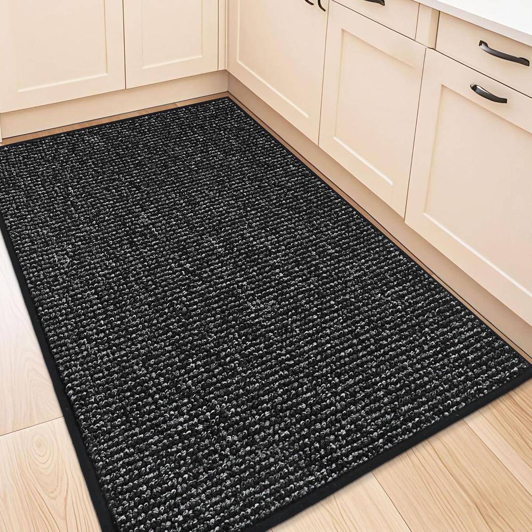 BEQHAUSE Kitchen Rugs 32"x48", Non-Slip Kitchen Mats for Floor, Super Absorbent and Stain Resistant Kitchen Rugs, Machine Washable Rugs for Kitchen, Hallway, Laundry & Sink, Black
