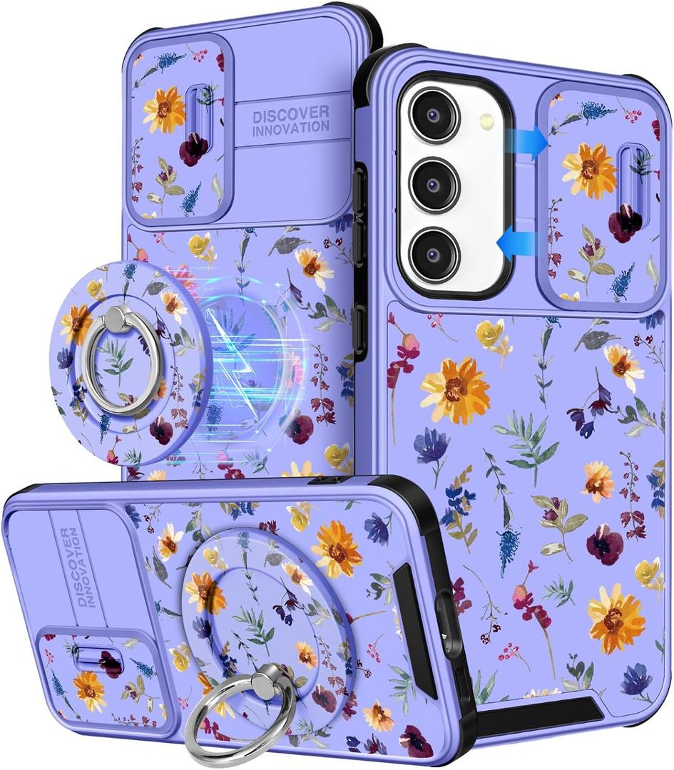 Buleens for Samsung Galaxy S23 Plus Case 6.6 Inch - with Ring Stand & Camera Cover Cute Designed Women Girls Girly Pretty Flower Floral for Samsung S23 Plus Case Compatible with Magsafe