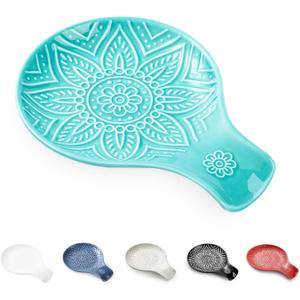 Ceramic Spoon Rest, 7.48 Inches Spoon Holder for Kitchen Counter, Kitchen Accessories, Dishwasher Safe, Turquoise