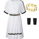 Kids Greece Toga Costume for Boys Ancient Greek Rome Mythos Philosopher Senate holaween Cosplay 11-12 Years White