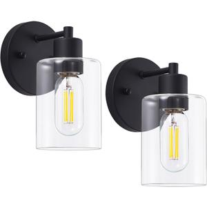 Wall Sconces for Bathroom, Modern Vanity Light Fixtures, Black Wall Mount Lighting Lanterns, Farmhouse Wall Lights with Clear Glass Shade for Bedroom Living Room Mirror Hallway Kitchen2PACK