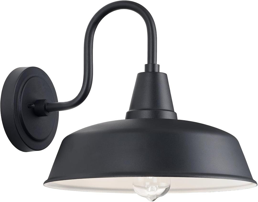 16in Large Outdoor Barn Lights Black Exterior Gooseneck Lighting Wall Mount with White Interior, 1 Pack Outside Farmhouse Porch Wall Light Over Garage Gooseneck Wall Sconce for Patio, House